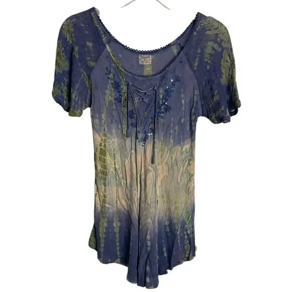 Advance Apparels Womens Free Size Tie Dye Short Sleeve Top Boho Hippie Fairy - Picture 1 of 4